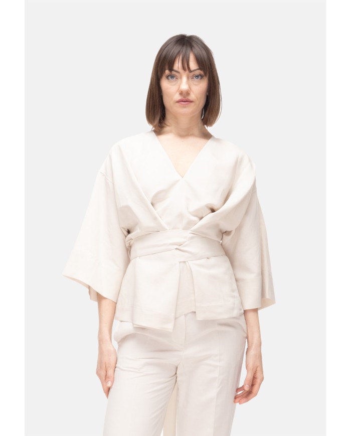 8PM Camicia kimono donna con cintura Avorio