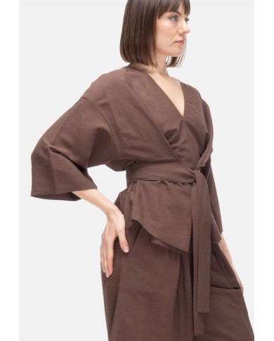 8PM Camicia kimono donna con cintura marrone