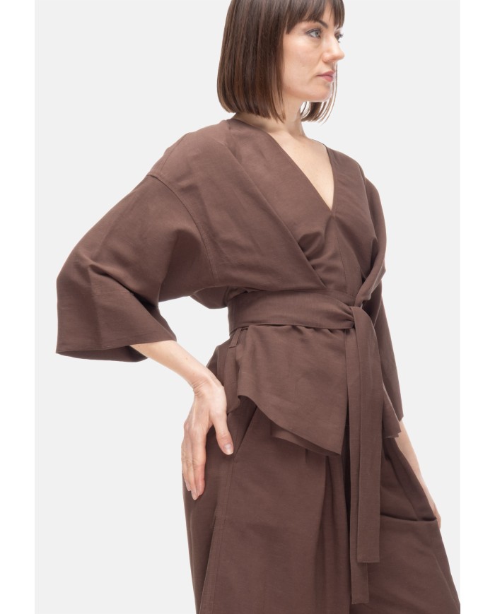8PM Camicia kimono donna con cintura marrone