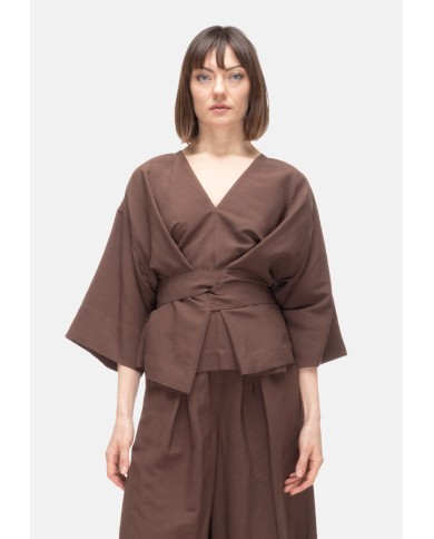 8PM Camicia kimono donna con cintura marrone