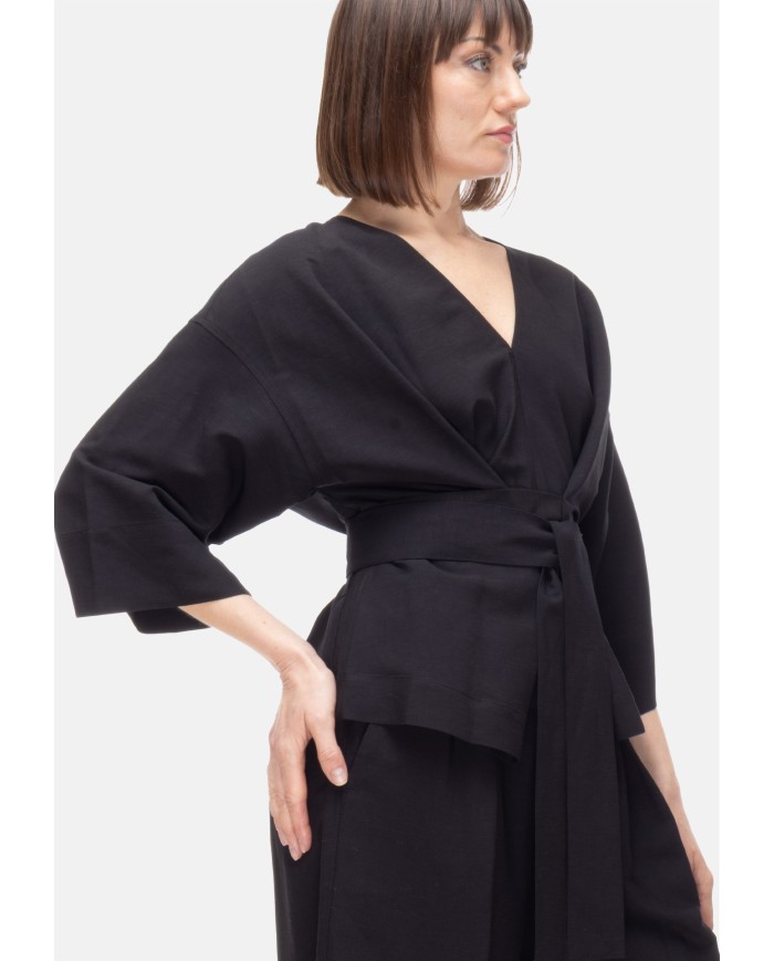 8PM Camicia kimono donna con cintura Nera