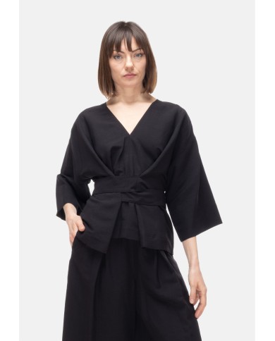 8PM Camicia kimono donna con cintura Nera