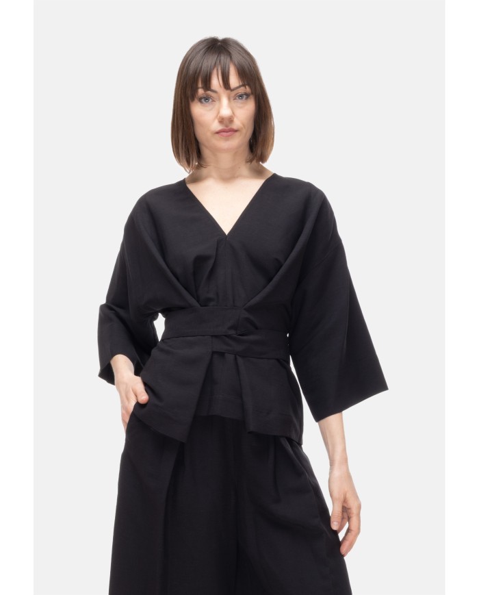 8PM Camicia kimono donna con cintura Nera