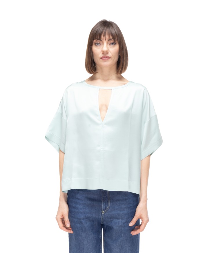 8PM Camicia donna scollo V verde acqua