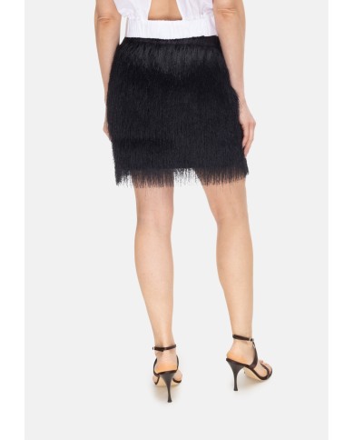 8PM Gonna mini con frange Nera