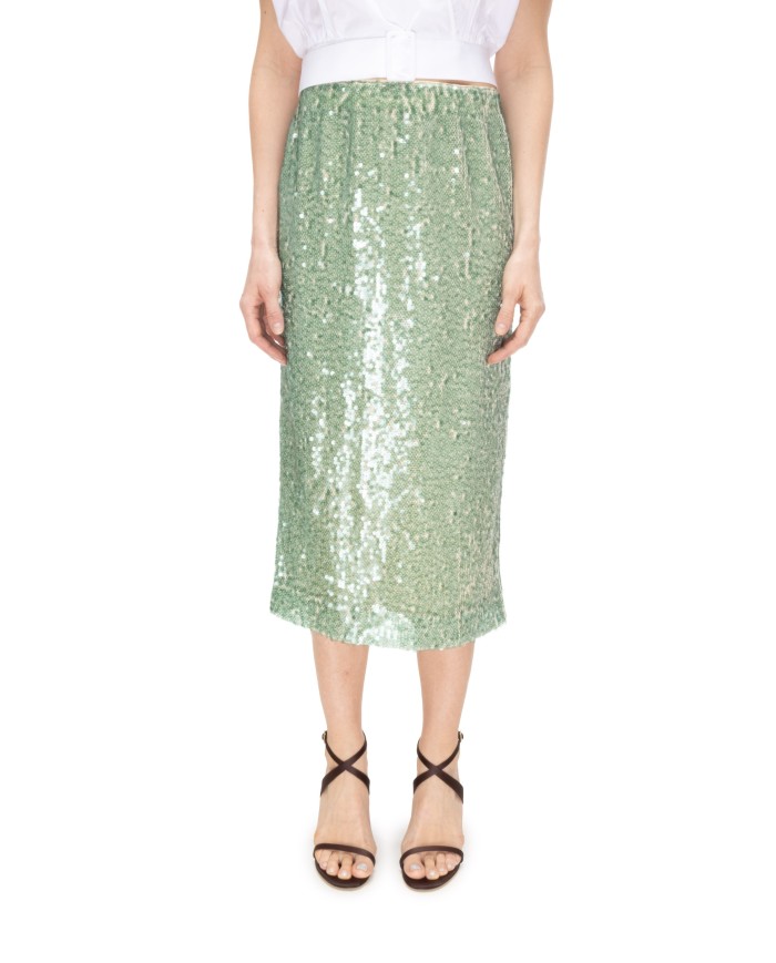 8PM Gonna midi paillettes verde