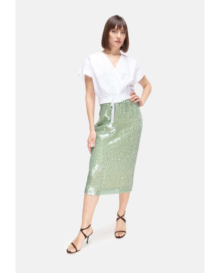 8PM Gonna midi paillettes verde