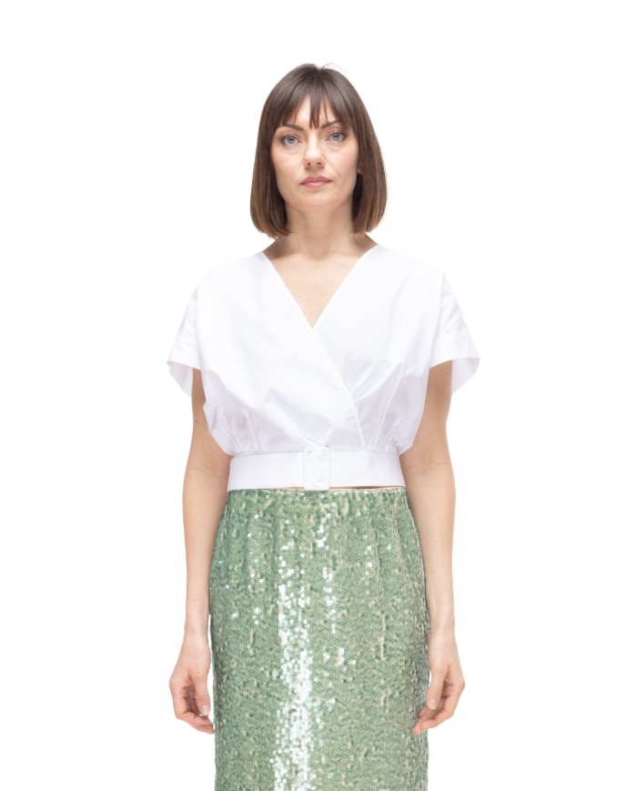 8PM Top donna scollo V bianco