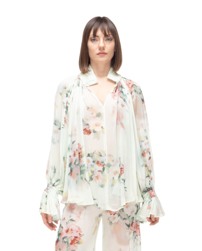 SEMI COUTURE Blusa donna stampa floreale verde acqua