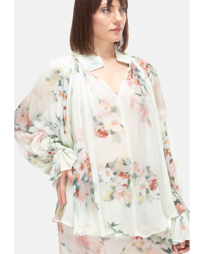 SEMI COUTURE Blusa donna stampa floreale verde acqua