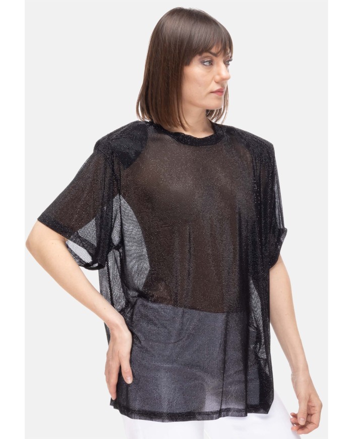 TWENTYFOURHAITCH T-shirt donna strass Nera