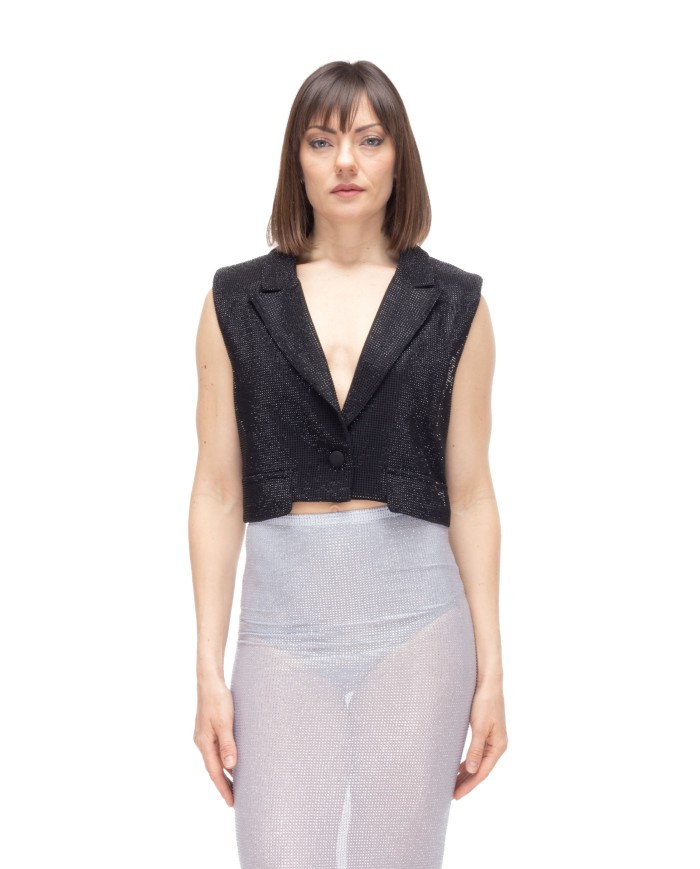 TWENTYFOURHAITCH Gilet donna strass Nera