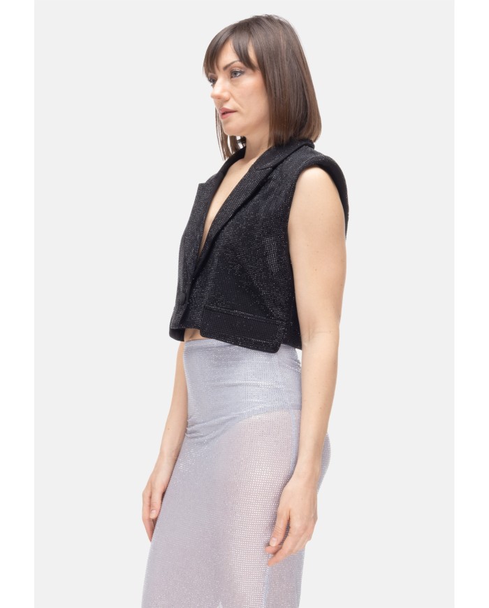 TWENTYFOURHAITCH Gilet donna strass Nera