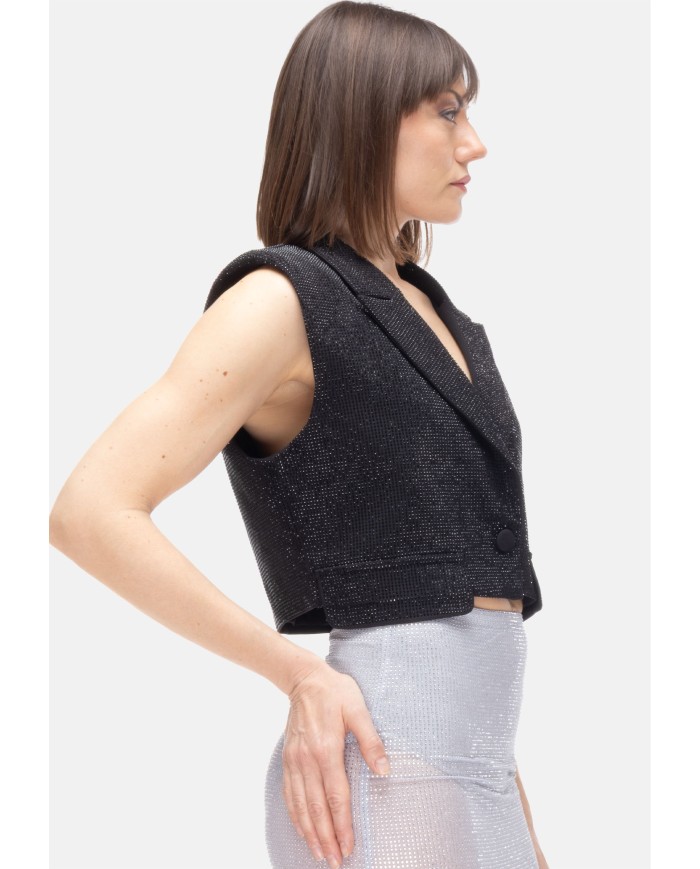 TWENTYFOURHAITCH Gilet donna strass Nera