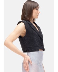 TWENTYFOURHAITCH Gilet donna strass Nera