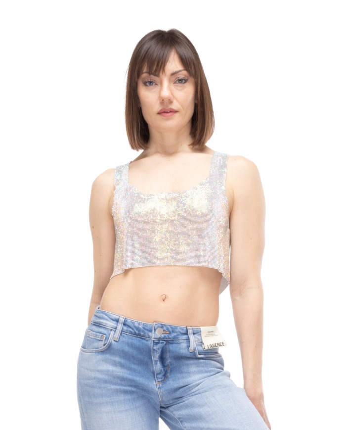 TWENTYFOURHAITCH Top donna strass Argento