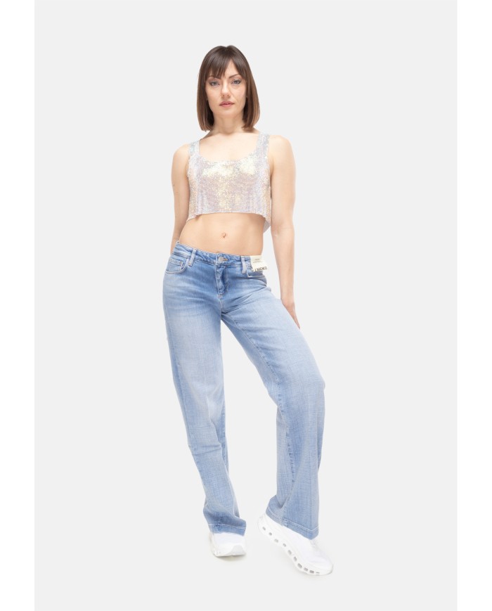 TWENTYFOURHAITCH Top donna strass Argento