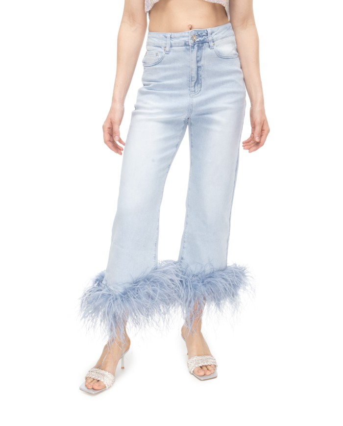 TWENTYFOURHAITCH Jeans donna piume denim chiaro