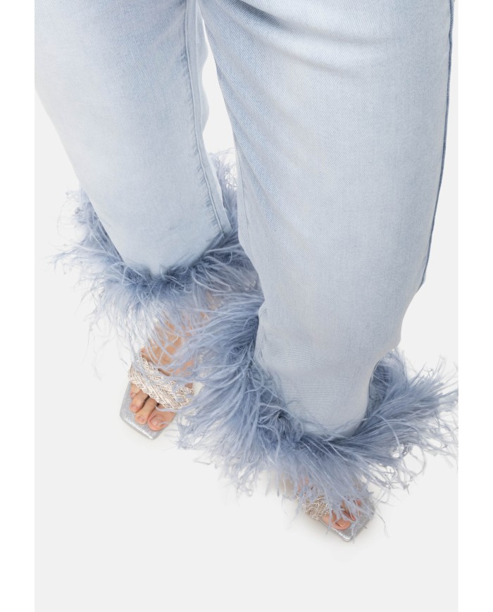 TWENTYFOURHAITCH Jeans donna piume denim chiaro