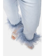 TWENTYFOURHAITCH Jeans donna piume denim chiaro