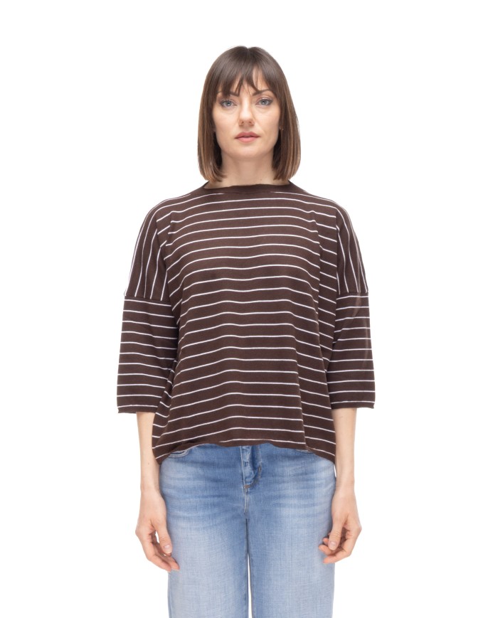 BE YOU Maglia donna a righe marrone bianco