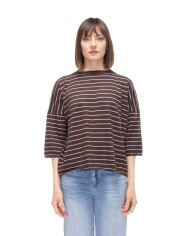 BE YOU Maglia donna a righe marrone bianco