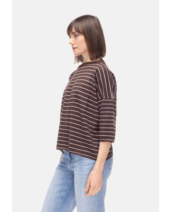 BE YOU Maglia donna a righe marrone bianco