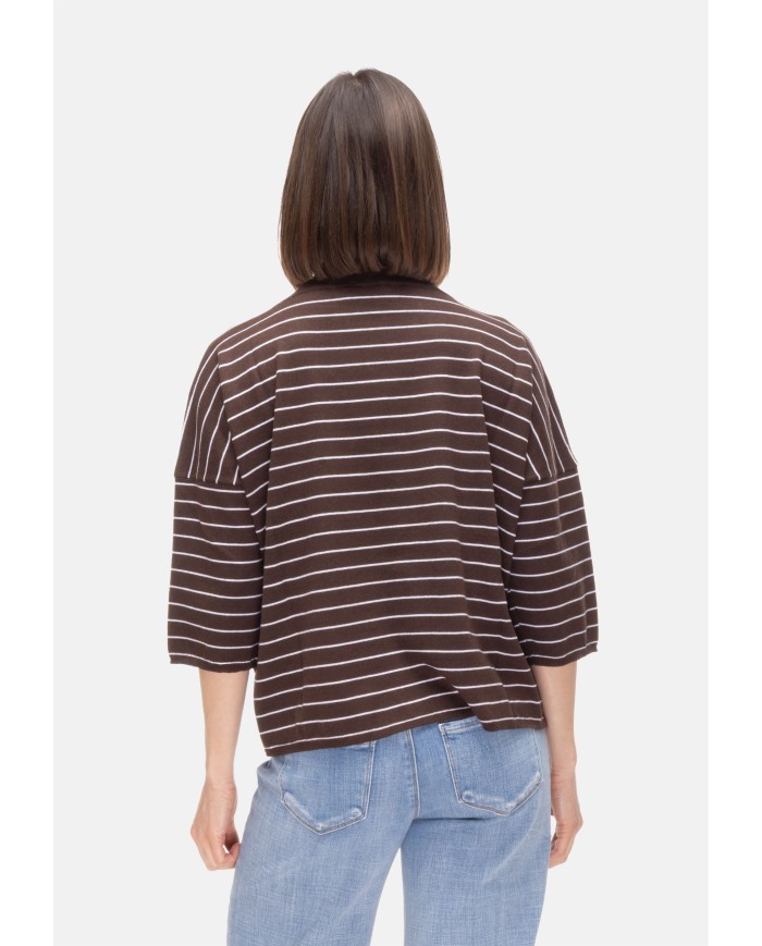 BE YOU Maglia donna a righe marrone bianco