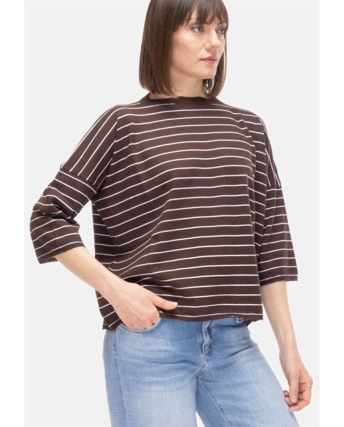 BE YOU Maglia donna a righe marrone bianco