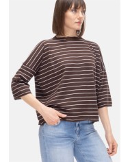 BE YOU Maglia donna a righe marrone bianco