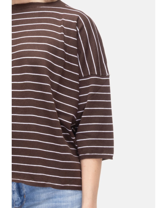 BE YOU Maglia donna a righe marrone bianco