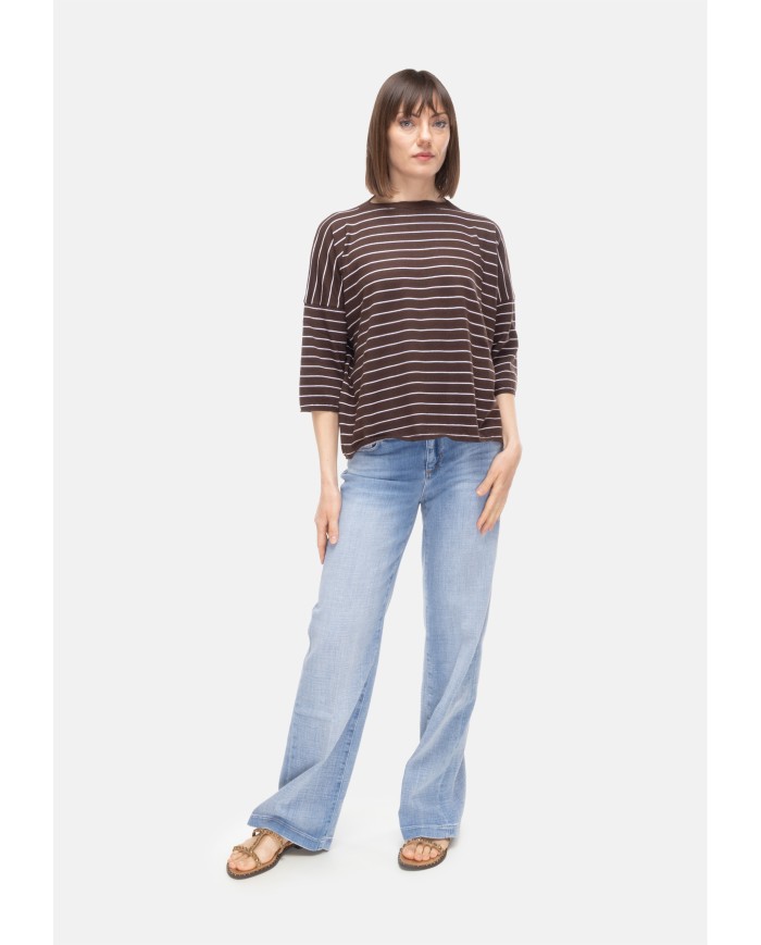 BE YOU Maglia donna a righe marrone bianco