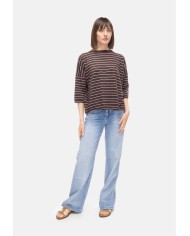 BE YOU Maglia donna a righe marrone bianco