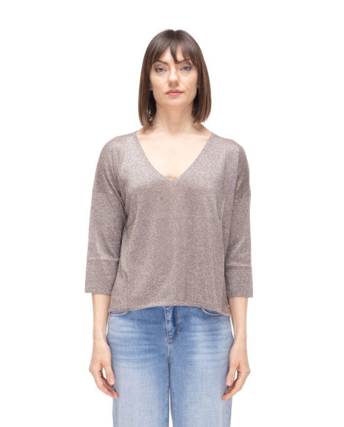BE YOU Maglia donna scollo V Marrone