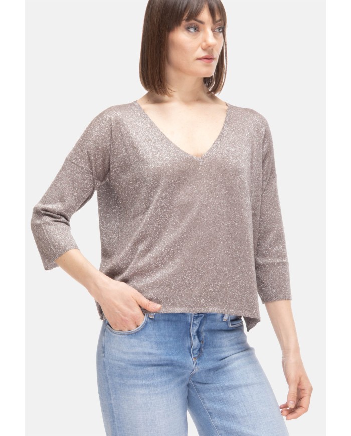 BE YOU Maglia donna scollo V Marrone