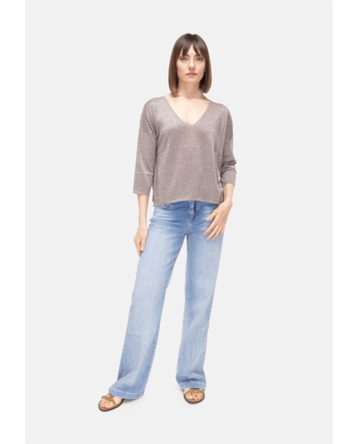 BE YOU Maglia donna scollo V Marrone
