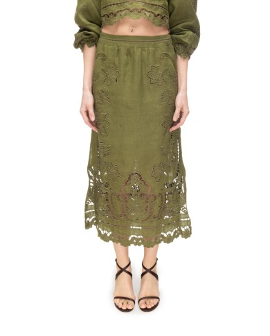 FARM RIO Gonna midi ricamo pizzo Verde