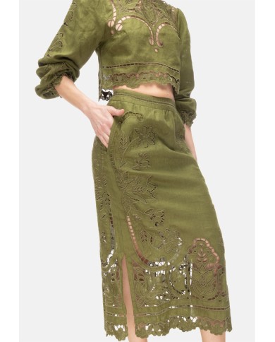 FARM RIO Gonna midi ricamo pizzo Verde