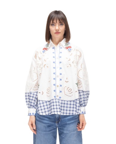 FARM RIO Camicia donna ricamata bianca