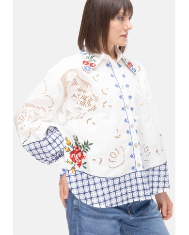 FARM RIO Camicia donna ricamata bianca
