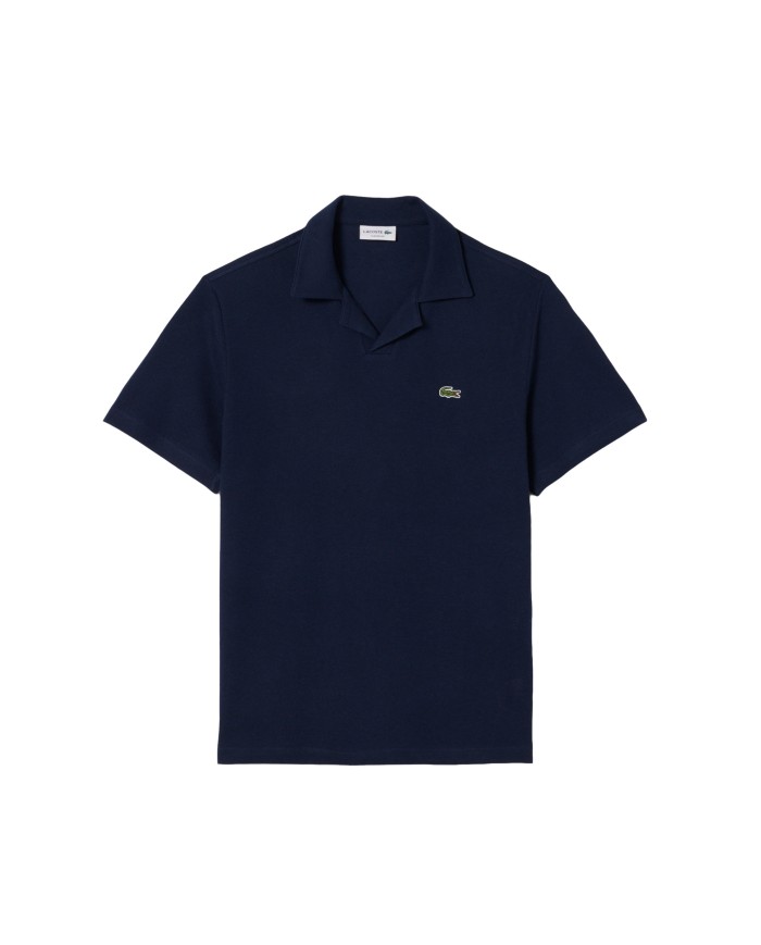 LACOSTE Polo uomo classic fit in cotone-lino blu