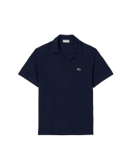 LACOSTE Polo uomo classic fit in cotone-lino blu