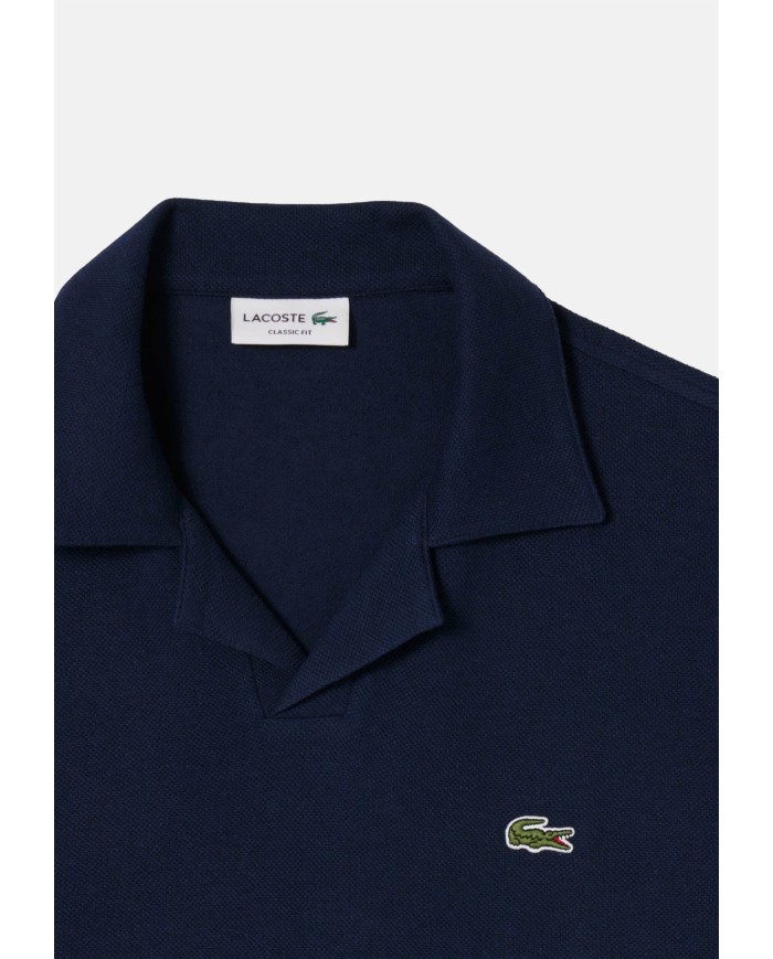 LACOSTE Polo uomo classic fit in cotone-lino blu