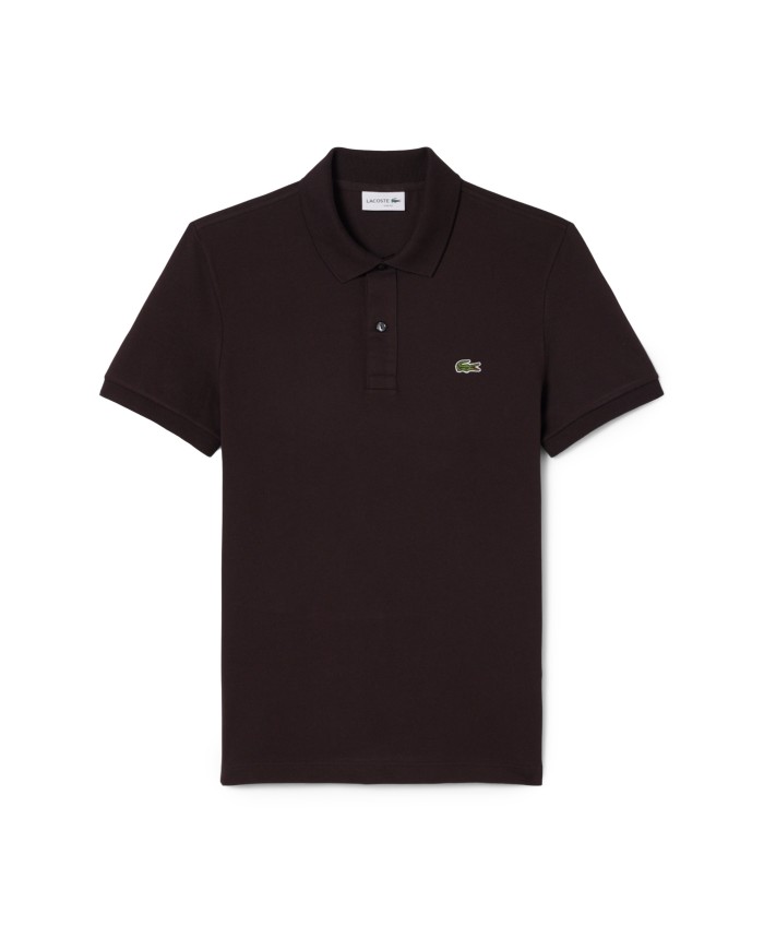 LACOSTE Polo uomo slim fit in piqué marrone