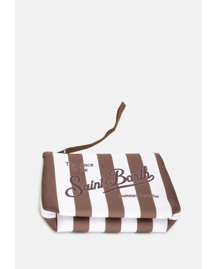 MC2 St. Barth Pochette Aline rigata marrone bianco