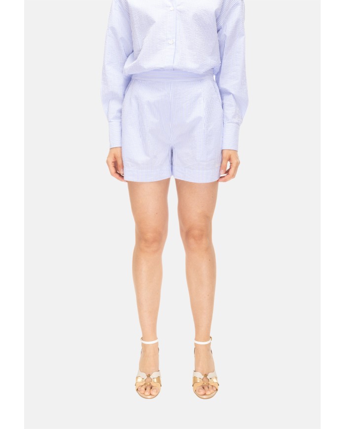 MC2 St. Barth Shorts donna seersucker bianco celeste