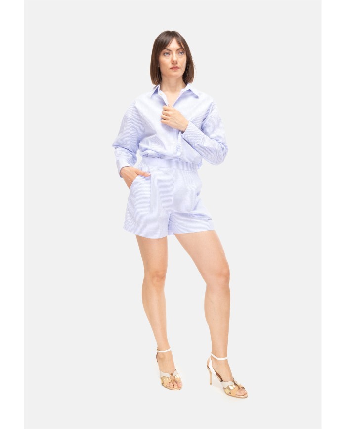 MC2 St. Barth Shorts donna seersucker bianco celeste