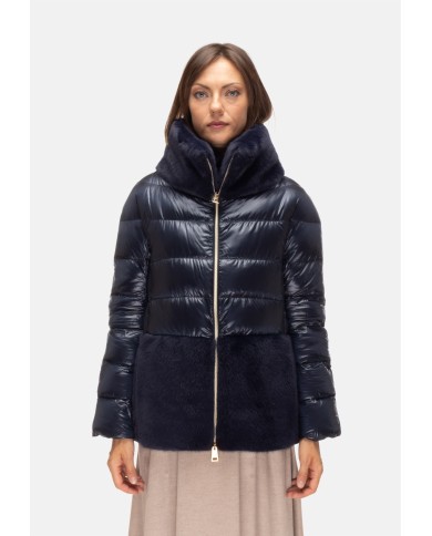 HERNO Piumino con ecopelliccia blu