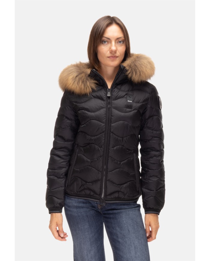 BLAUER Piumino onde cappuccio pelliccia Aldie nero