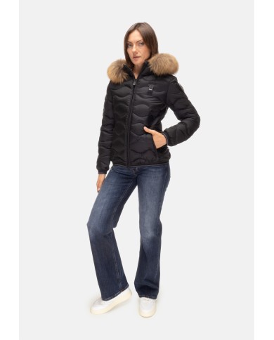 BLAUER Piumino onde cappuccio pelliccia Aldie nero